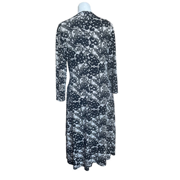 Evan-Picone Faux Wrap Dress Women's Size 12 Black and White V-Neck Stretchy - Picture 3 of 13